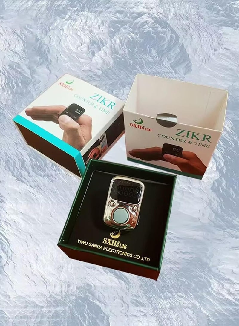 عداد أصابع كهربائي رقمي تسبيح ذكر خاتم فضي - Image 2